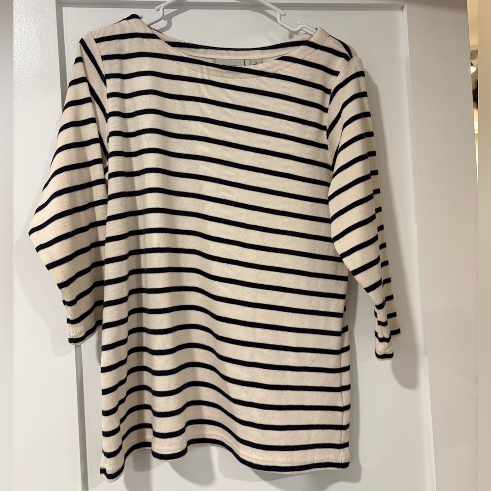 L.L. Bean Black and Cream Striped Sweater 100% cotton
